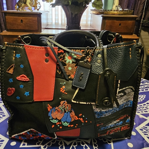 Coach NWOT 1941 Rogue 30 Embellished Patchwork Whipstitch Mixed Leather Bag - Picture 3 of 11